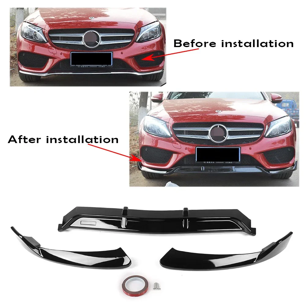 

OLANGDA Car Front Bumper Lip Spoiler Sport Style Trim Protector For Mercedes-Benz W205 C-Class Sport 2015 2016 2017 2018 C180 C2