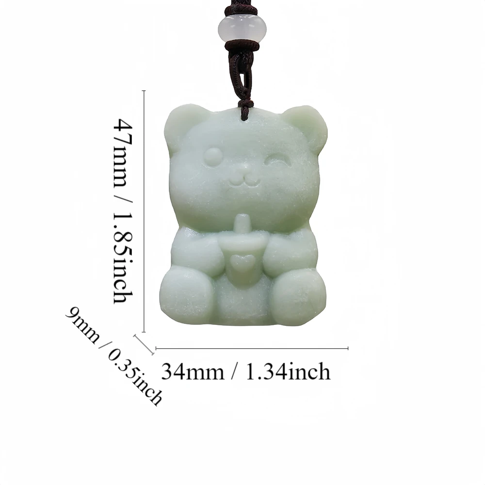 

Natural Real Jade Milk Tea Bear Pendant Necklace Carved Gemstones Chinese Jewelry Talismans Gift Amulet Gifts for Women Men