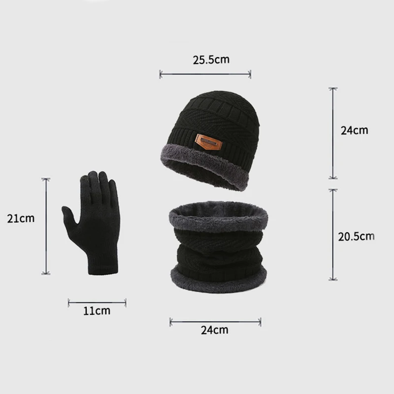 Winter Windproof Hat Scarf Gloves Three Piece Set for Men Outdoor Travel Fleece Wool Warm Knit Hat Cycling Sport Warm Cold Proof