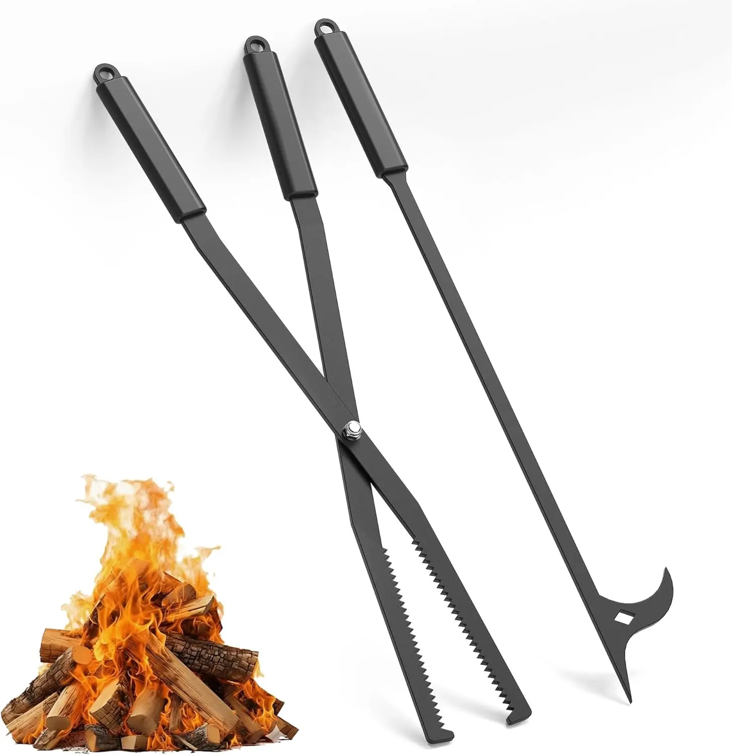 

Manganese Steel Fire Pit Poker SetRust-Resistant Tongs & Log Grabber for Outdoor Fires