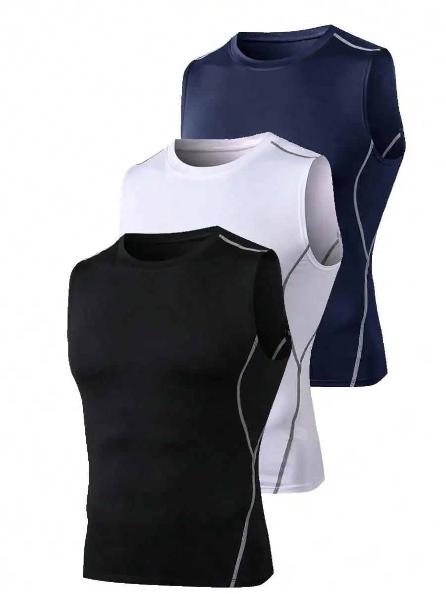 Mens 3-Pack Slim Fit Sleeveless Compression Tank Tops Quick-Dry Base Layer For Gym Workout Summer Sportswear