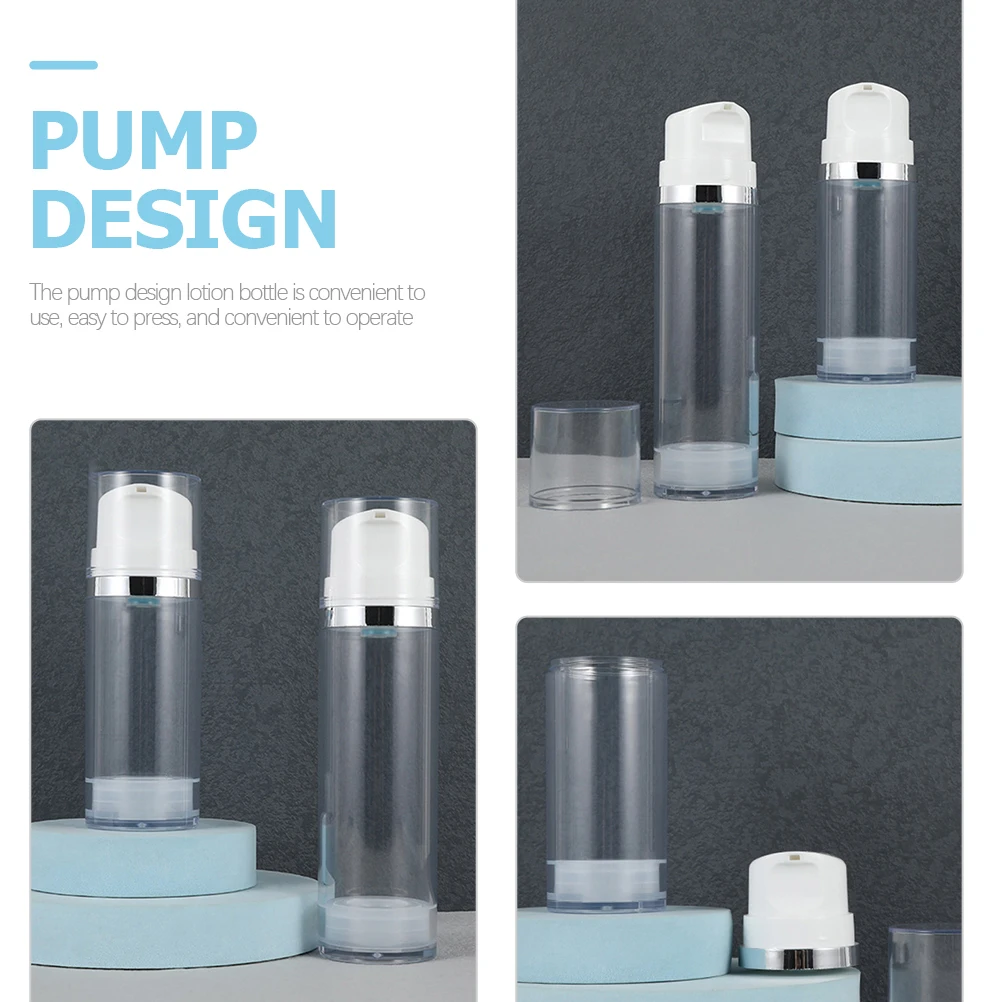 

2pcs Airless Pump Bottle 50ml Transparent ABS Travel Containers Refillable Lotion Dispenser For Creams Shampoo Hand