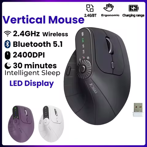 Vertical Wireless Mouse 2.4G Ergonomic 2400DPI Bluetooth-Compatible for MacBook Tablet Laptops Computer PC Mice Rechargeable