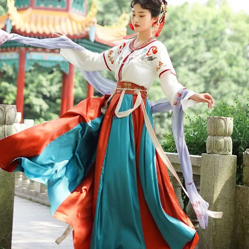 Dunhuang Tang Dynasty Women Fairy Hanfu Dress Chinese Traditional Clothing Festival Folk Stage Hanfu Dress Elegant Party Dress