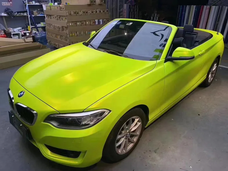 High Quality Matte Metallic Fluorescent Acid Lime Vinyl Wrap Roll Car Wrapping Film Adhesive Decal with Air Free Bubble