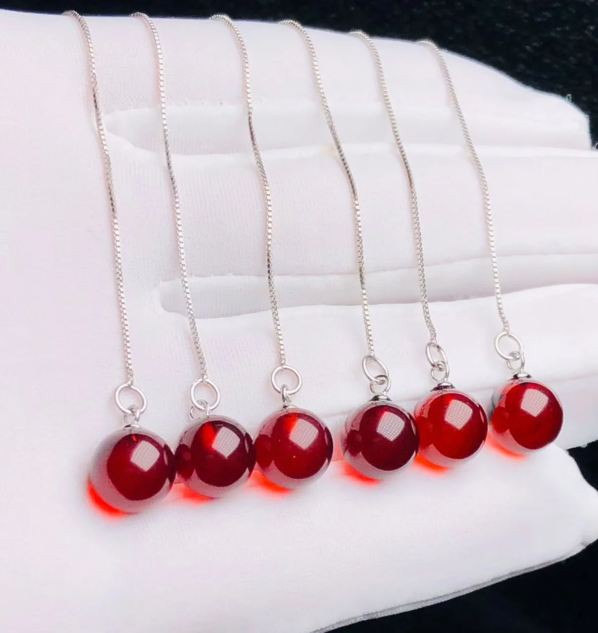 Certified 925 Pure Silver Natural Red Amber Beaded 8-9mm Ear Threader Drop Dangle Fine Tassel Earrings for Women Gift Jewelry