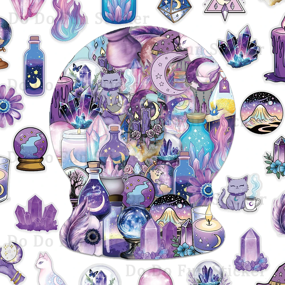 50PCS Romantic Mysterious Beautiful Purple Magic Sticker Crystal Ball Waterproof Oil proof Art DIY Water Cups Phone Cases Guitar