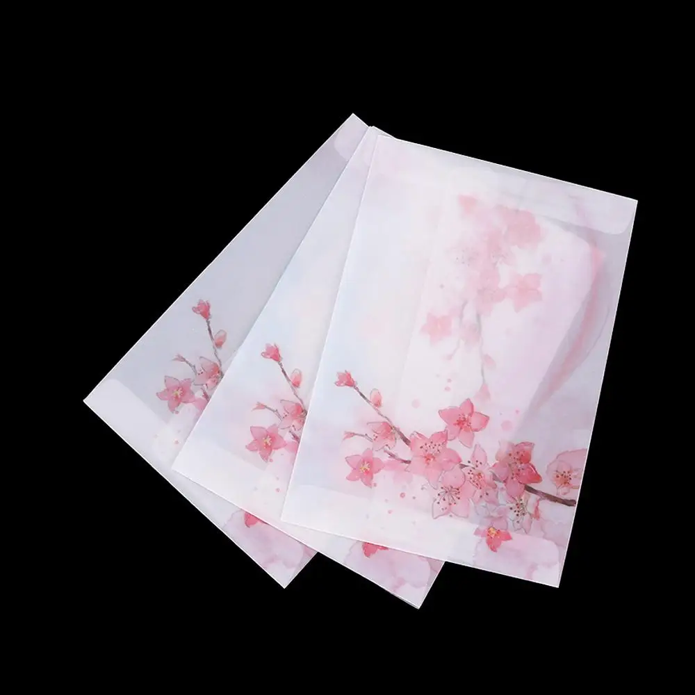 

10pcs Cute Stationery Translucent Card Cover Artificial Parchment Sulfuric Acid Paper Peach Blossom Envelope Letter Organizer