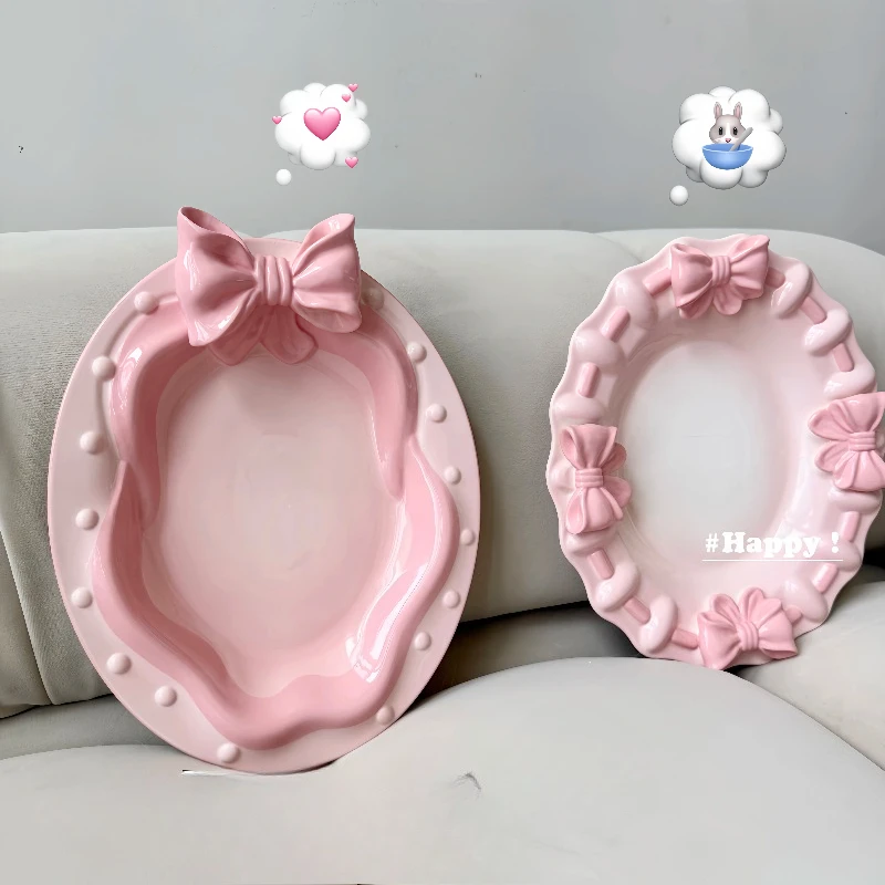

12-inch Girlish Heart Ceramic Plate Elegant Home Dining Dish Luxury Afternoon Tea Serving Platter Aesthetic Kitchen Buffet Tray
