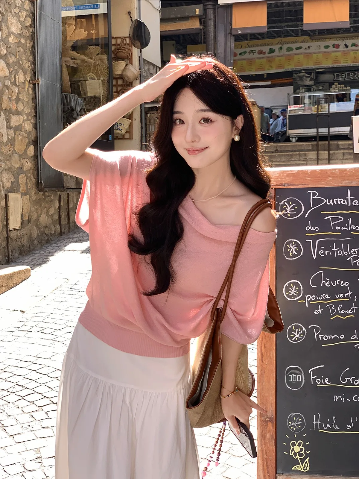 

about Poem Summer ort Sve Knitted Batwing Top Women's Slim Fit Casual Sle Commute Faion Regular Length T-irt