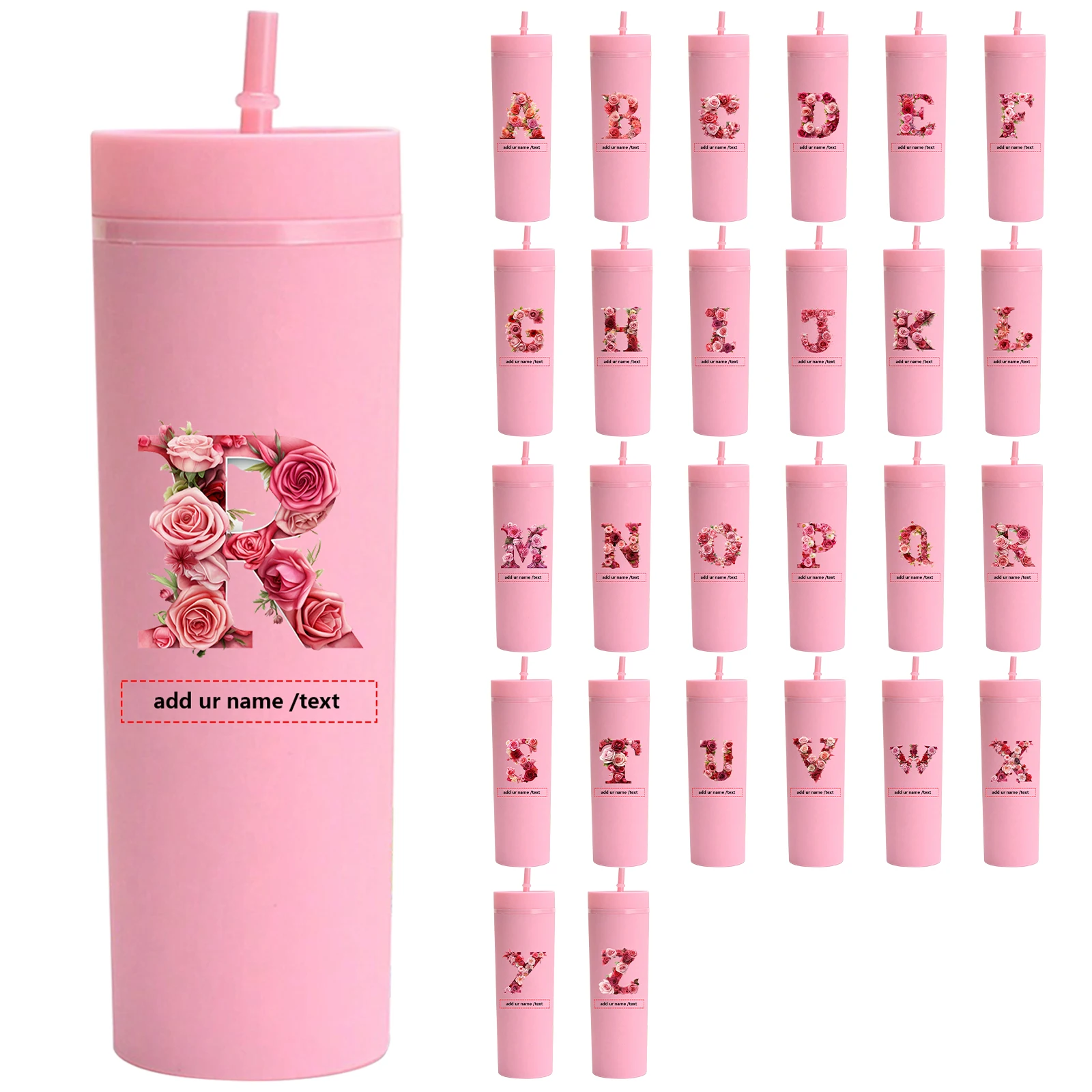 

1 шт., 20 унций, узкие прямые стаканы для воды из нержавеющей стали, соломенная крышка, персонализированные кофейные чашки с именами и буквами роз, вечерние кофейные чашки