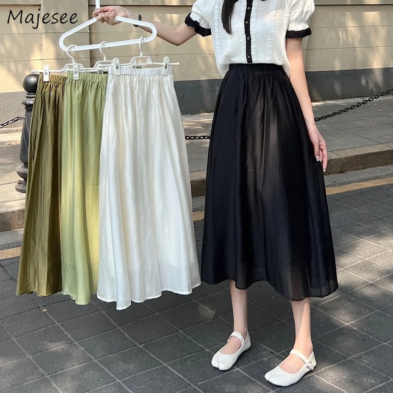

Skirts Women Solid Simple French Style Vintage Tender Elegant Streetwear High Waist Leisure Soft Office Female All-match Chic