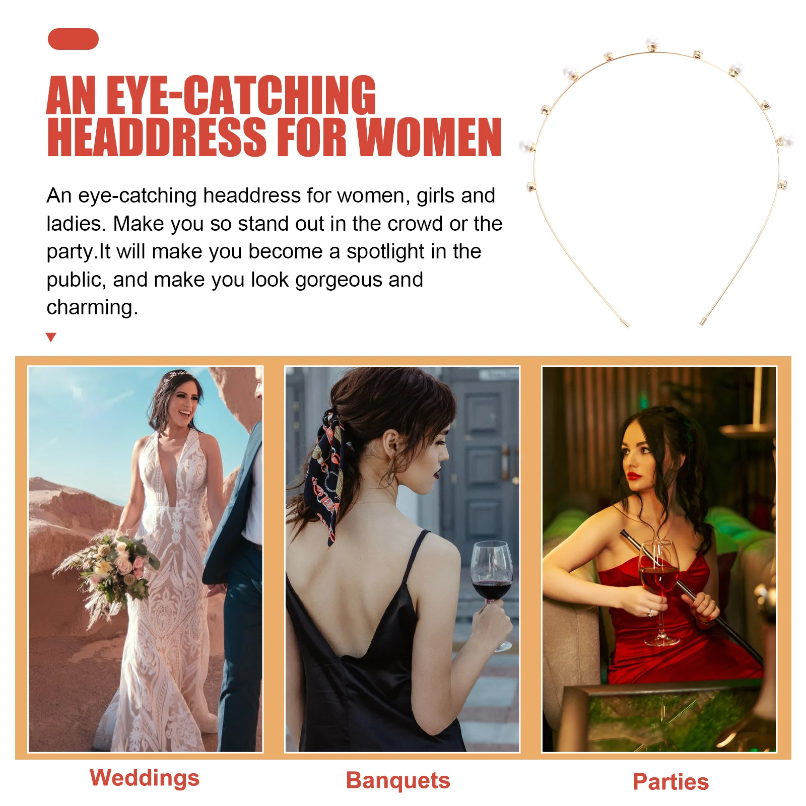 

Alloy Pearl Wedding Headband Bridal Hairband Bride Headdress Accessory for Women Girls Wedding Bride Hairband