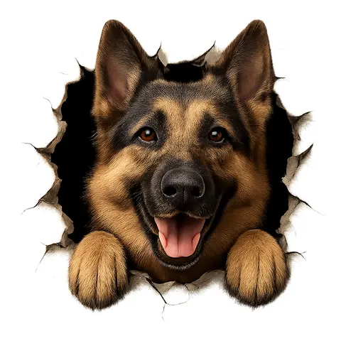 3D German Shepherd Wall Break Dog Sticker Realistic Funny PVC Decal for Car Windows, Home Walls, Laptops & Pet Lovers Gifts, W