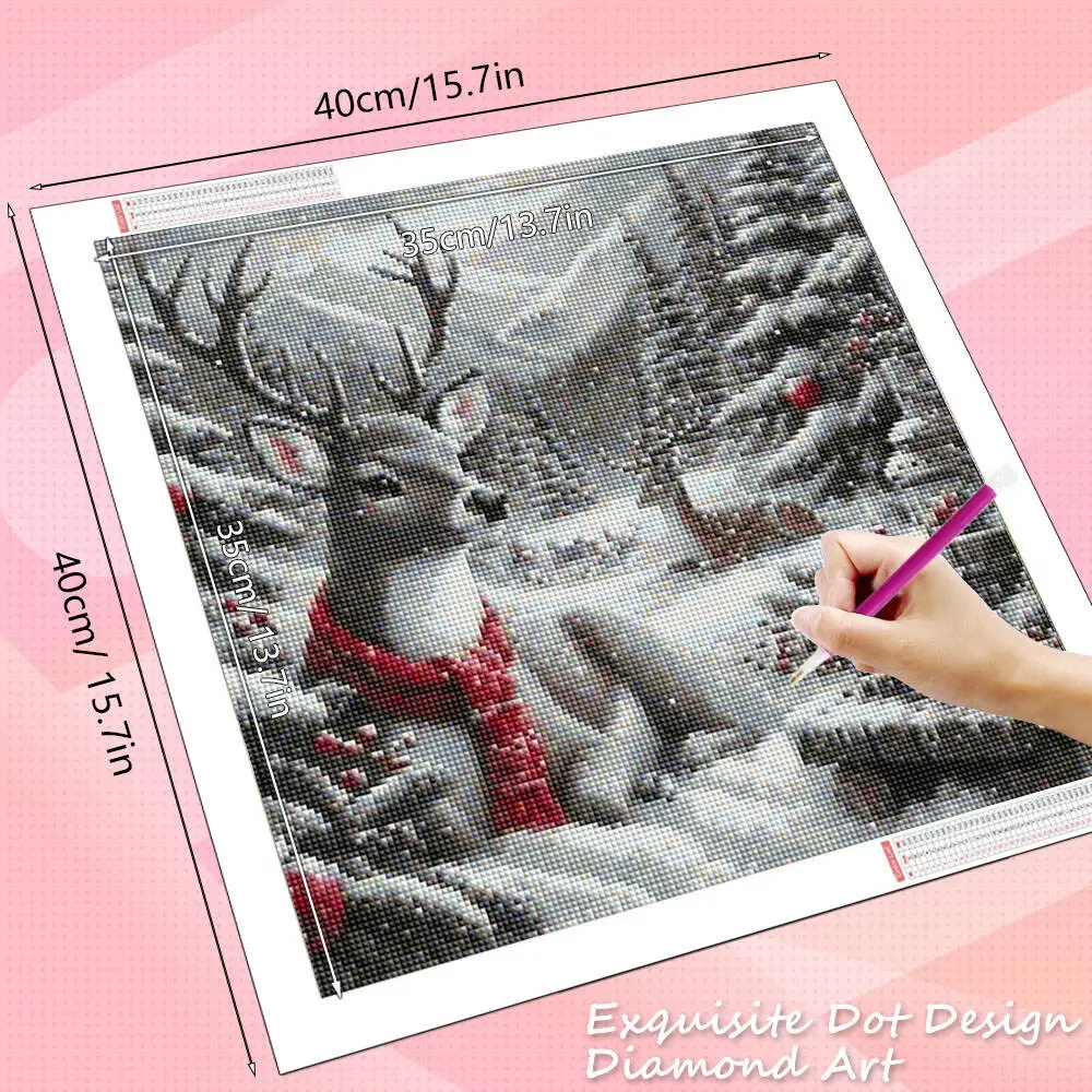 HUACAN 다이아몬드 페인팅 사슴 겨울 동물 풀 키트 벽 장식 모자이크 크리스마스 자수 사진 라인스톤