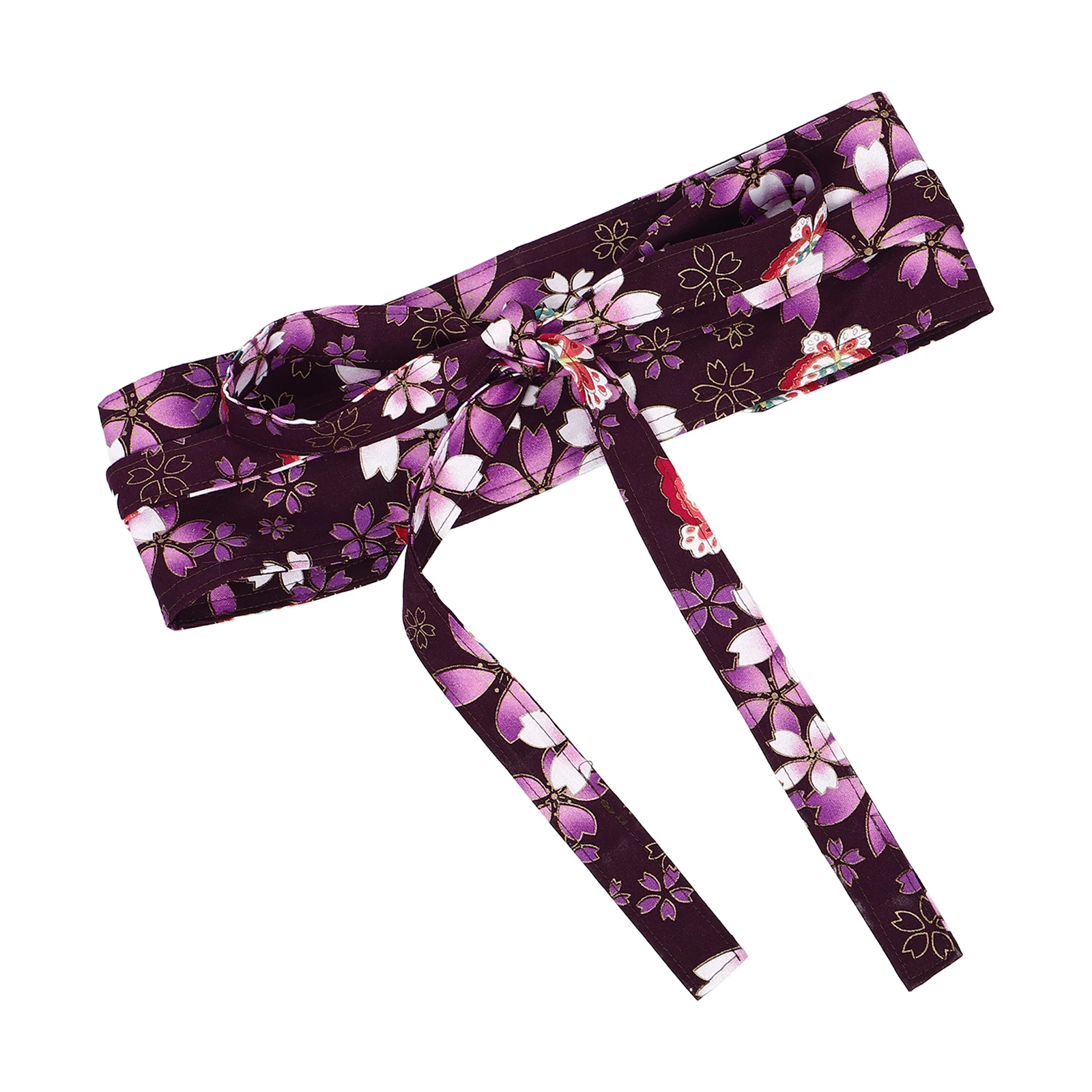 

Cherry Blossom Kimono Obi Women Japanese Style Wide Belt Purple Pattern Vintage Waistband Dress Accessories