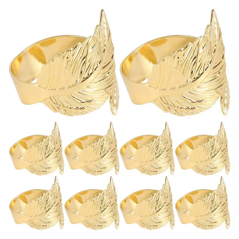 KYCOR-Leaf Shape Napkin Rings Of 10 Set Gold Napkin Rings For Table Setting Anniversary, Birthday,Party Of Table Setting