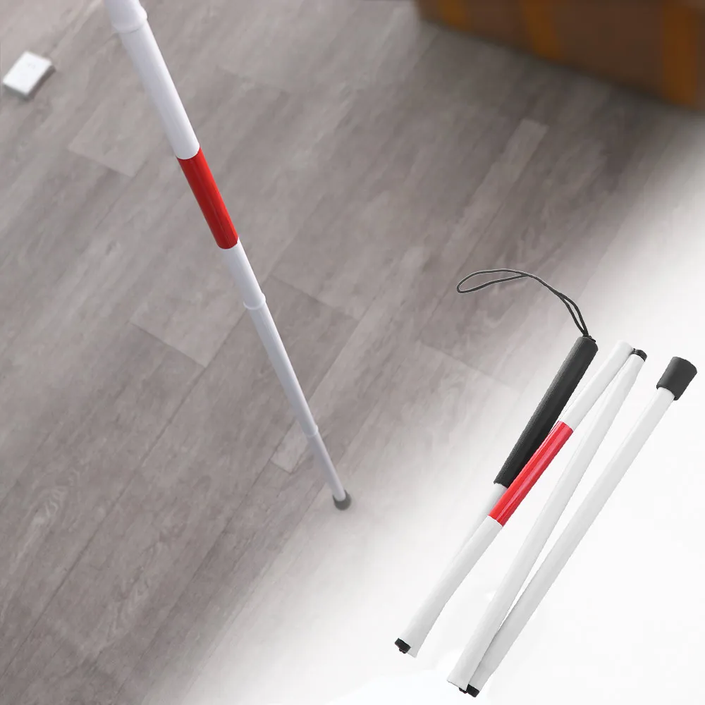 Aluminum Alloy Blind Walking Stick Reflective Anti-slip Grip Folding Cane Adjustable Height 4 Section Hiking Trekking Pole Elder