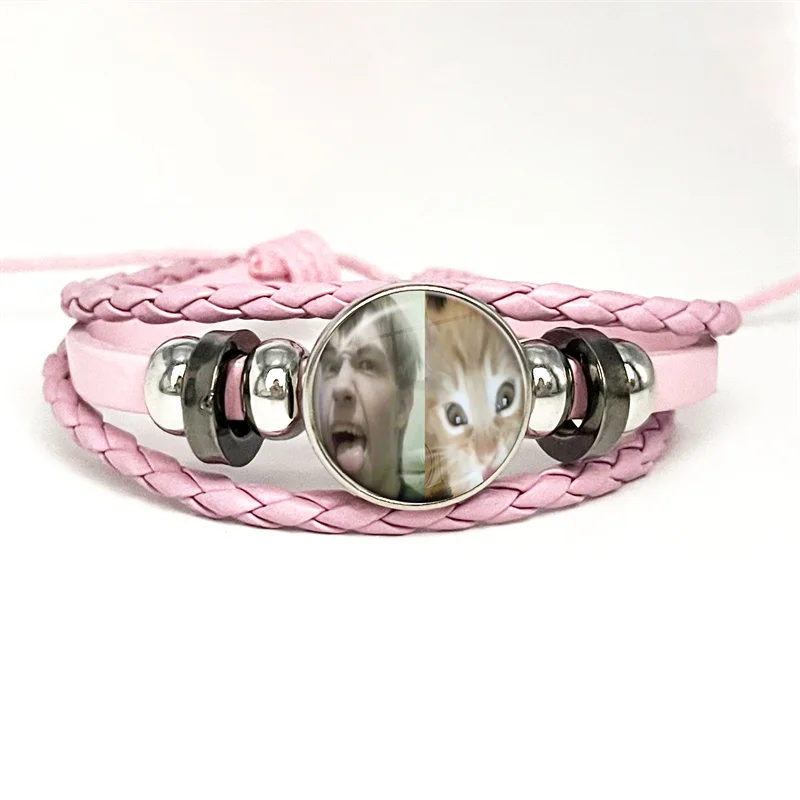 Zero Day Movie Cal Robertson Funny Meme Cute Bow Pink Leather Bracelet Glass Cabochon Button Multilayer Bangles Wristband Gift