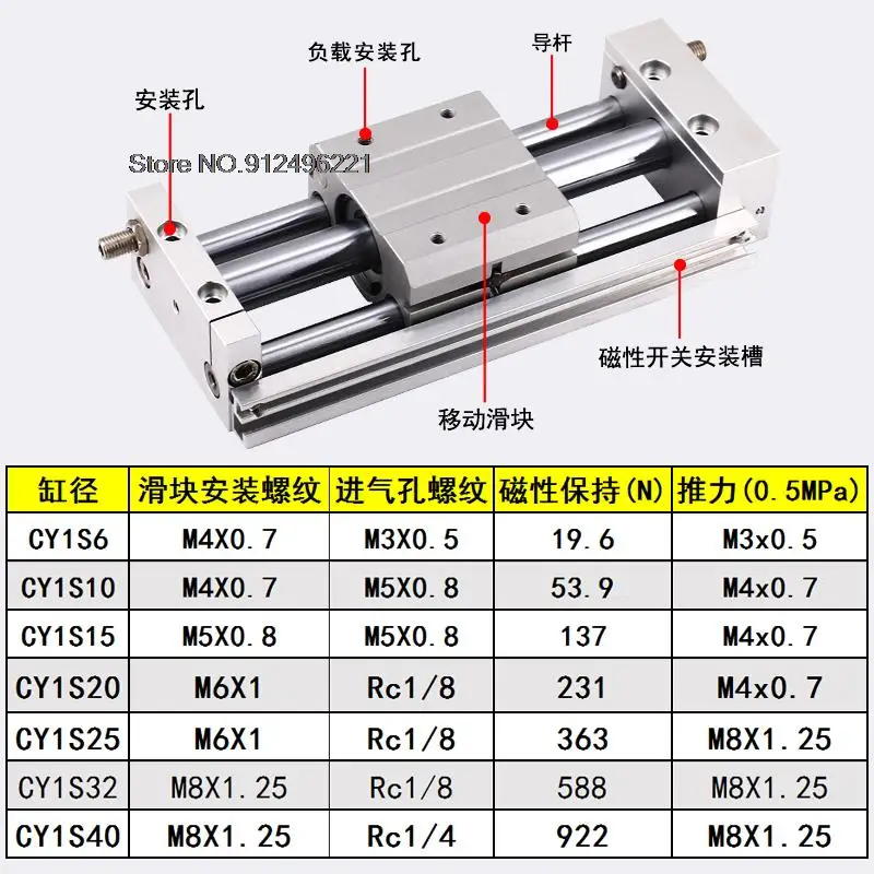 Bore 15/20 SMC Type Magnetically Coupled Rodless Cylinder Slider Type Air Cylinder CY1S Series CY1S15-100 CY1S15-200 CY1S15-300