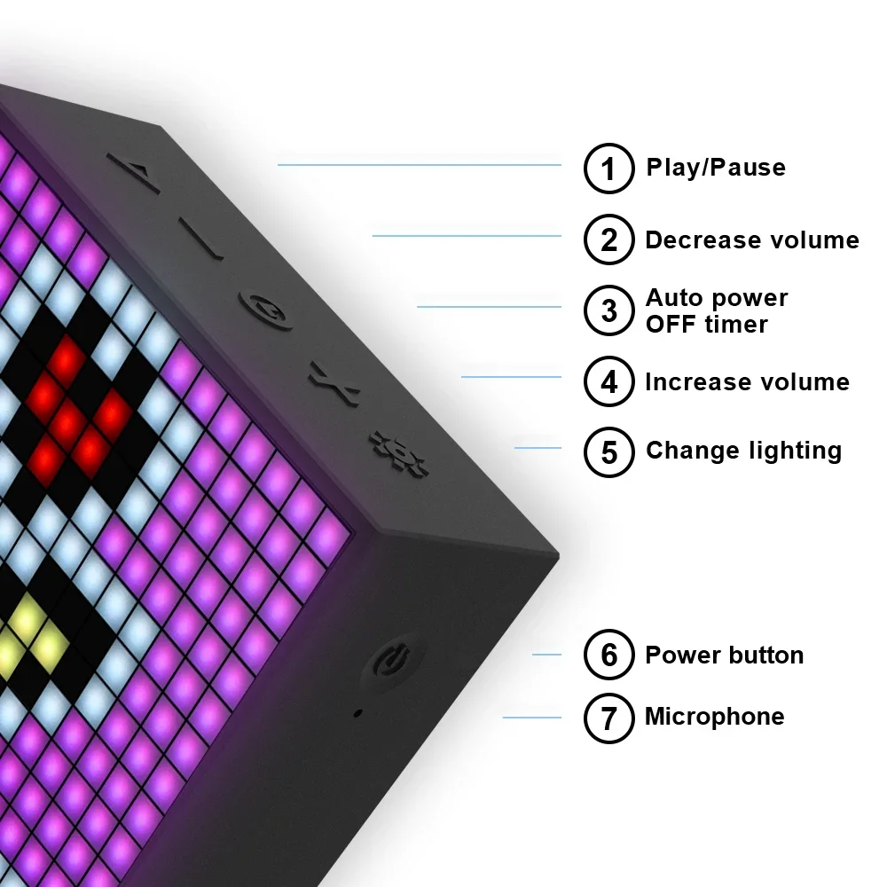 Divoom Evo Mini Pixel Art Creation Speaker Programmable LED Display Portable Speaker with Clock Alarm Subwoofer