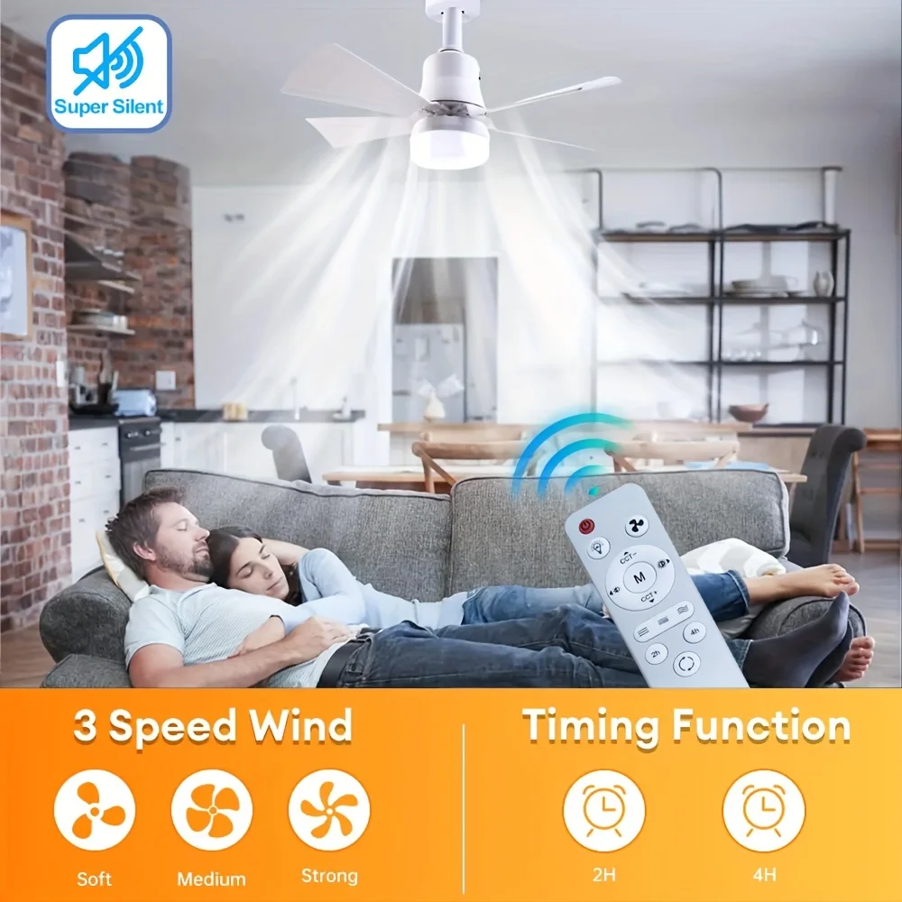 Remote adjustable wind speed 2-in-1 Fan and Lights bulb, Dimmable LED Ceiling Panel Lamp for Bedroom Living Dining Room 1/2/3pcs