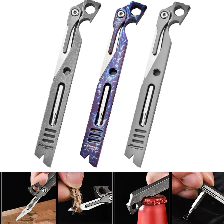 Tc4 Titaniumlegering Koevoet Multifunctionele Schroevendraaier Scalpel Schuifregelaar Anti Stress Outdoor Kampeerflesopener Edc Handgereedschap