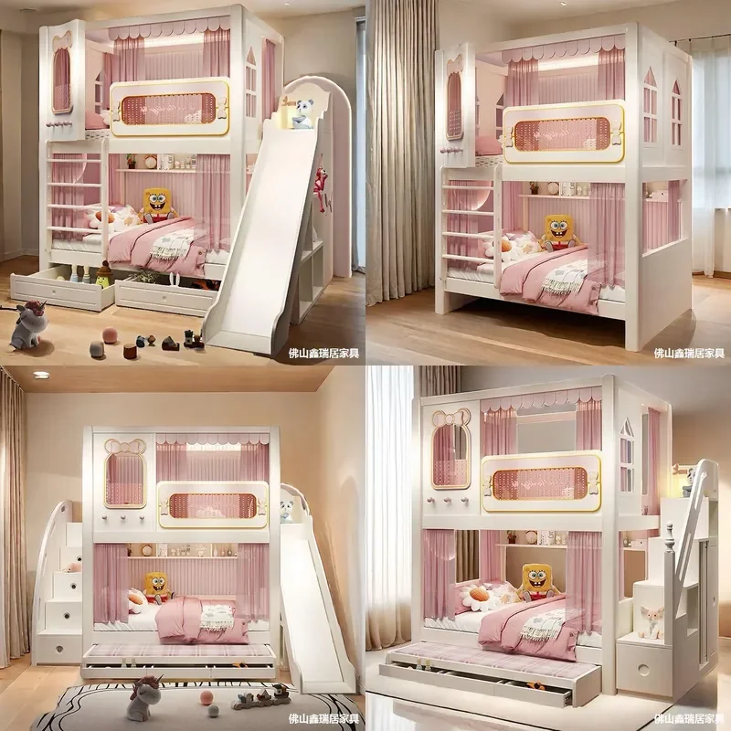 Twin Over Full Bunk Bed with Guardrails Metal Frame Staircase Storage for Kids Bedroom Space Saving Furniture