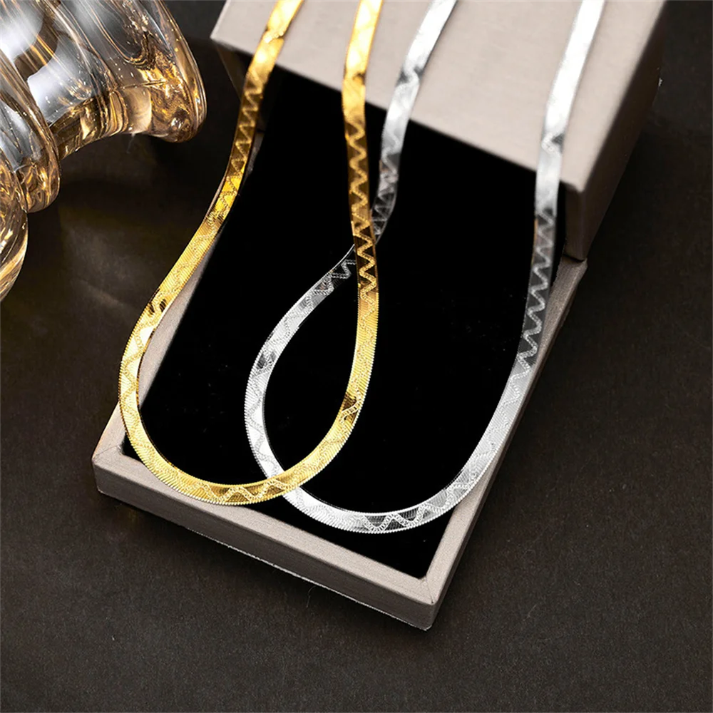 

Корейское ожерелье CoolStyle из стерлингового серебра S925, цепочка из змеиной кости, итальянская гравировка, нишевый дизайн, элитный широкий женский стиль