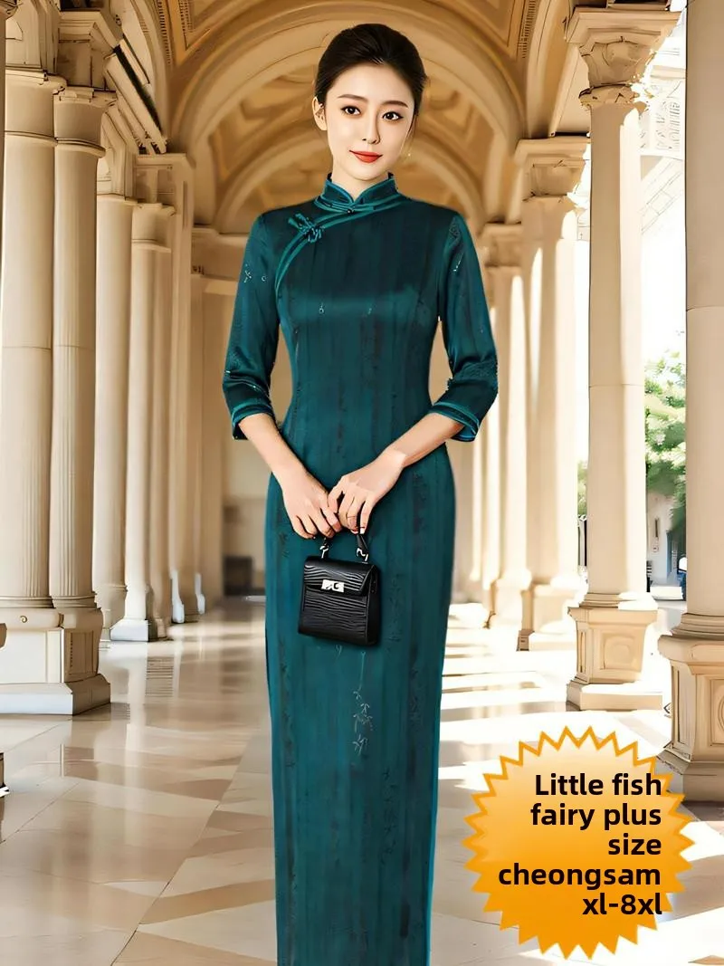 

plus Size Slimming mid Sve Long Sve Belly Covering Autumn Winter Sle Traditional Chinese Costume for Women