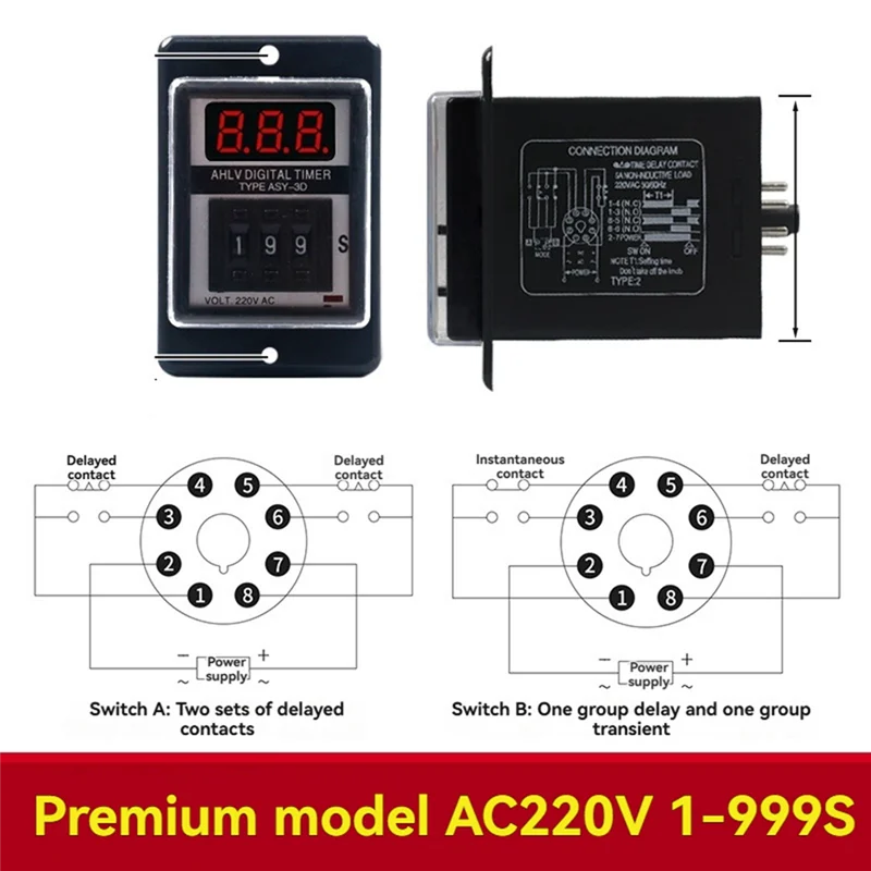 CABE-ASY-3D 8PIN AC220V تأخير الموقت الوقت التتابع للبرمجة الموقت أرقام عرض 999S