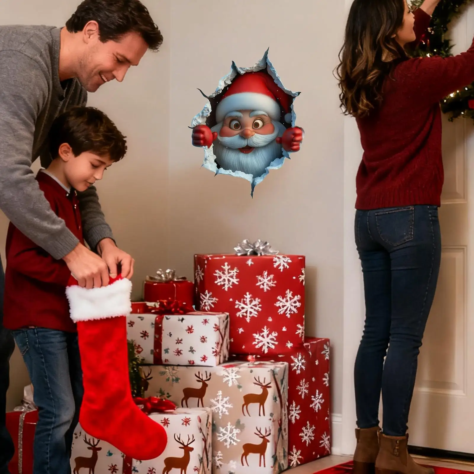 Christmas Wall Stickers Breaking Santa Claus Cute Cartoon Decals Christmas Wall Decorations for School Class Room Study Room
