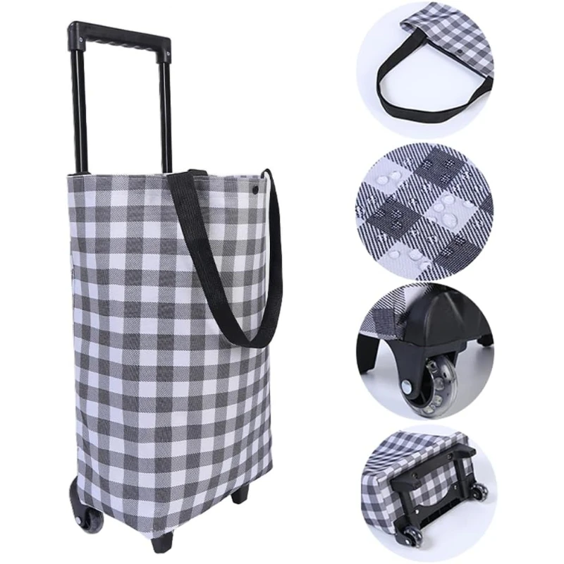 

Small Collapsible Shopping Cart,Shopping Cart with Wheels,Folding Portable Bag,Waterproof Rolling Bag,Trolley Tote Stair
