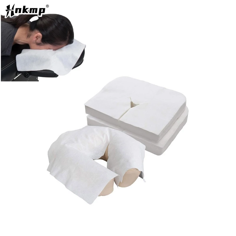 10Pcs Headrest Covers Fitted Disposable Massage Face Hole Towel Pillow Covers White Color U-Shaped Pillowcase Elastic Non-Woven