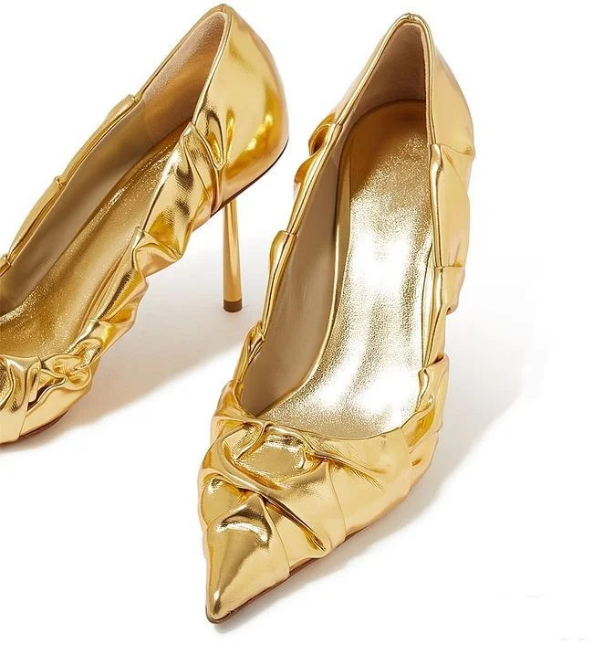 

Patent Leather Pointed Toe Crystal Shallow Soild Women Ballet Pumps Shoes Stiletto High Heels Slip On Design Large Size Shoes