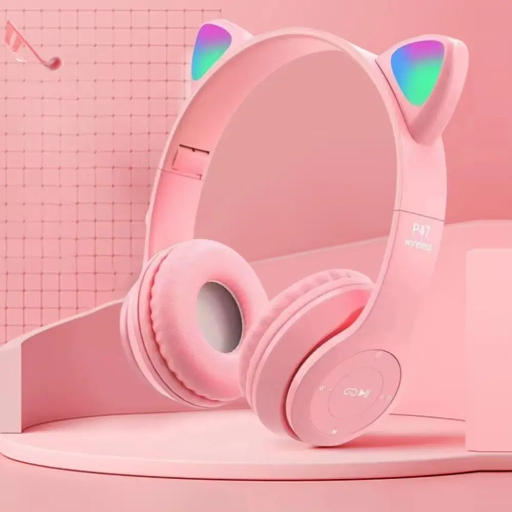 

Foldable Cat Ear Wireless Headphone Luminous Bluetooth Cat Ear Bluetooth Earphones Protective Gradient Over Ear Earphones