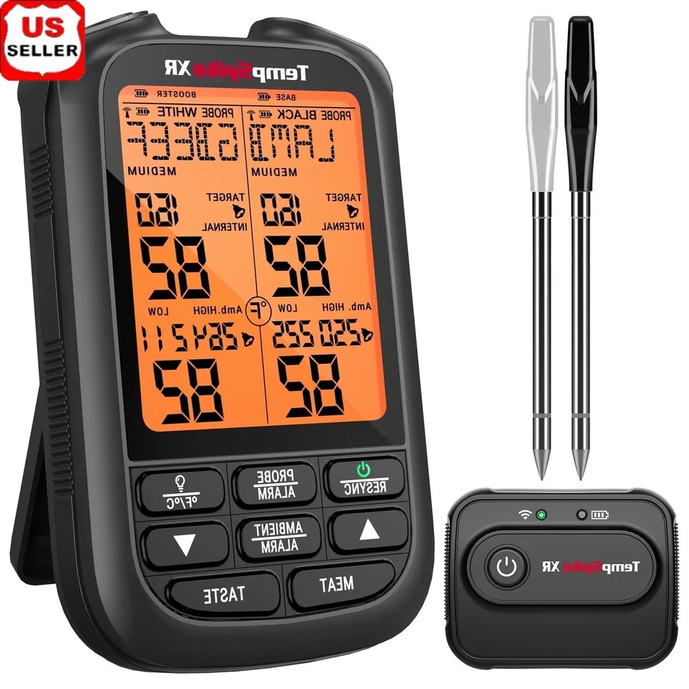 

Wireless Meat Thermometer 2000FT Range Smart Digital Ultra-Thin Waterproof Probes Color-Coded Large Display BBQ Grill Cooking