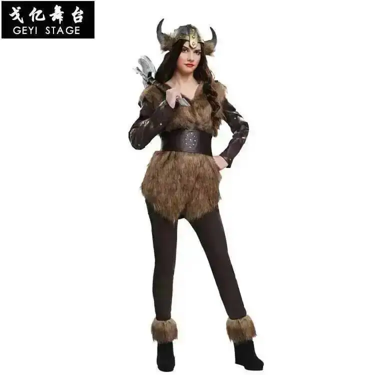 Costume Nordic Dress Halloween Warrior Up Cosplay Costume Adult Female Viking Savage Clothes Women