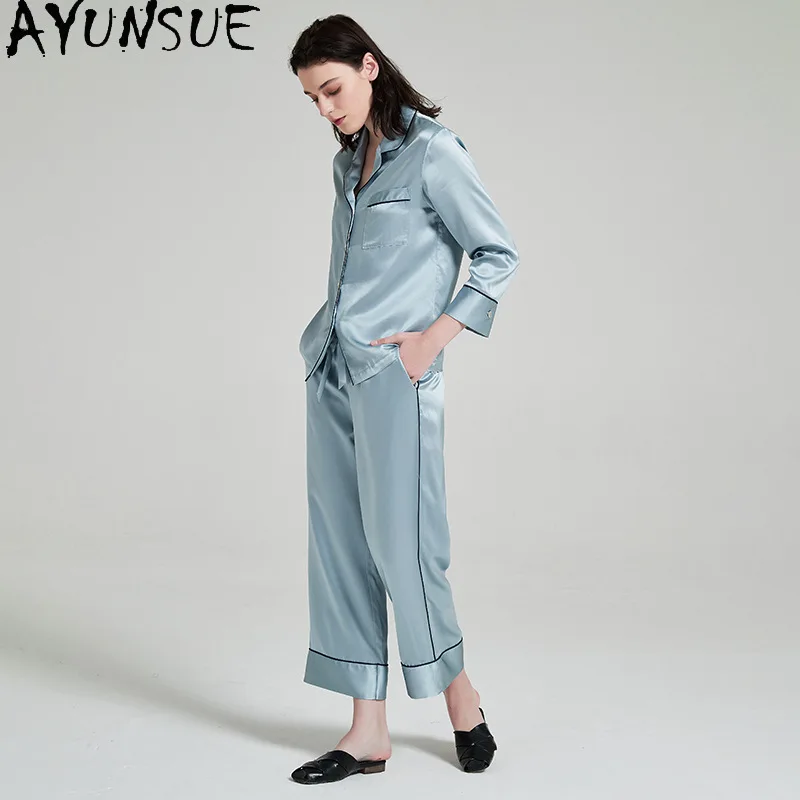 AYUNSUE 100% Genuine Silk Pajamas for Women 22MM Silk Night Wear Female 2026 Spring Summer Sleepwear Bathrobes Пижама Женская