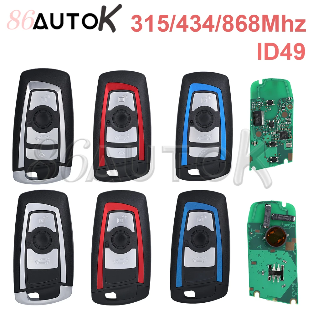 

86AUTOK - Умный дистанционный ключ-брелок для BMW 3, 5, 7, X3, X5, F10, F30 с функцией Keyless Go, логотипом и частотой 315/434/868 МГц, ID49