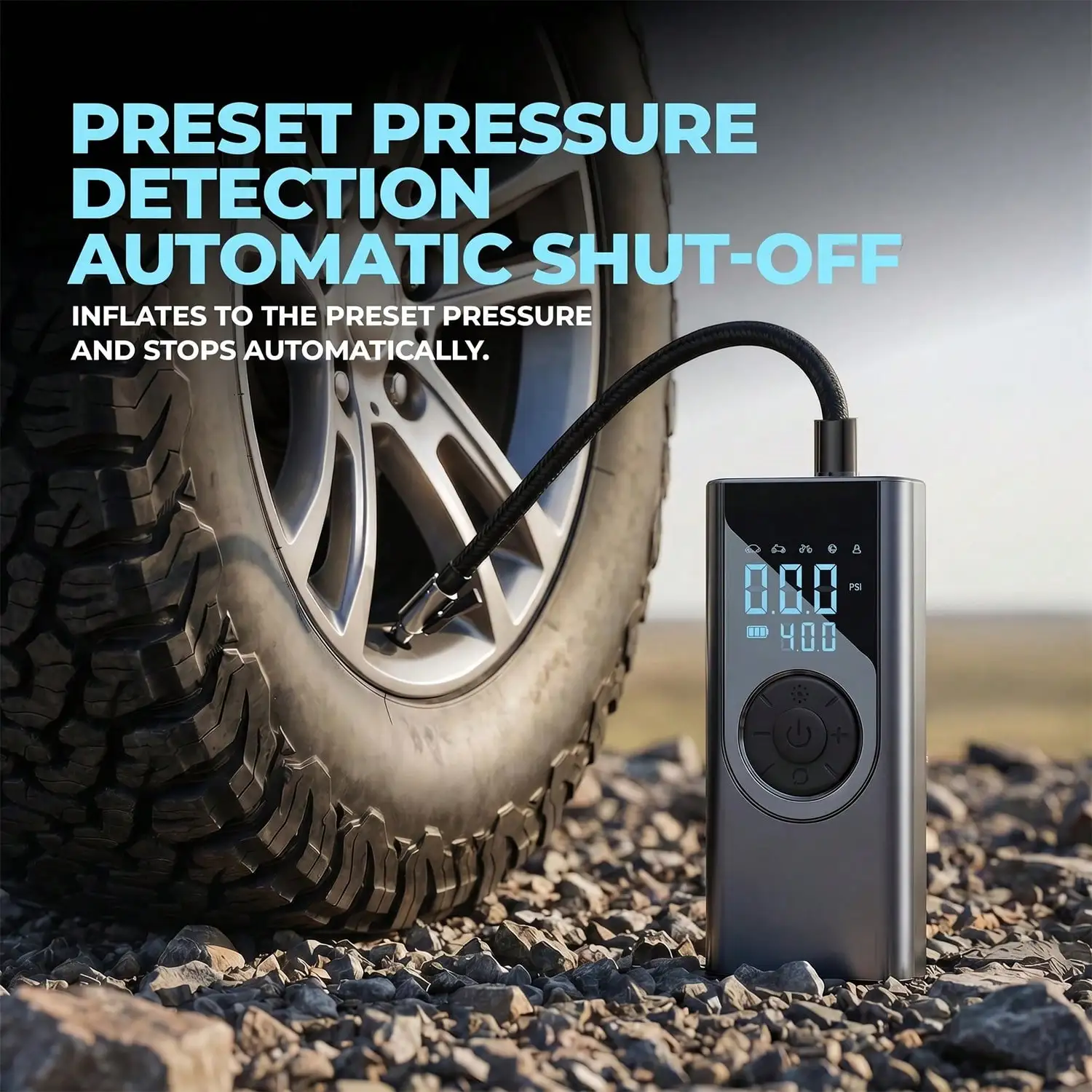 150PSI Tire Inflator Portable Air Compressor, Air Pump For Car Tires With Digital Pressure Gauge, Cordless Pump For Car Motorcycle Bicycle Ball, LED Light, Auto Shut-Off,Dual Display