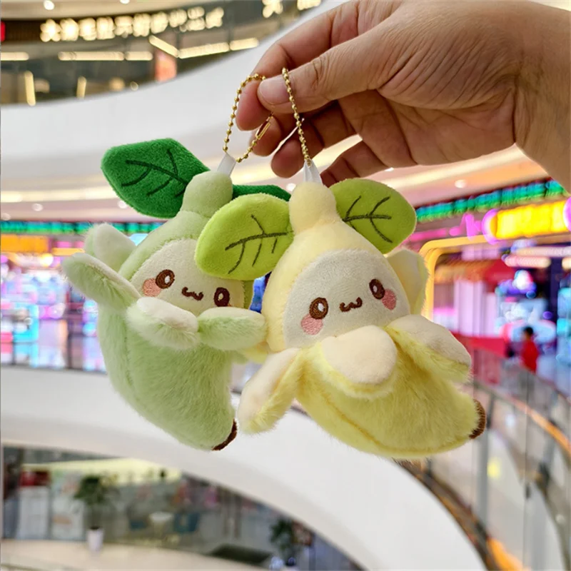 Niedlicher, hautfarbener Bananen-Plüschpuppen-Anhänger mit Blättern, Cartoon-Taschen-Schlüsselanhänger, kreatives Stofftier, Großhandel, 12 cm