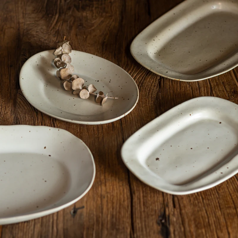 

Retro Sle Cerc Porcelain Slow Di Plate for Soup Salad Dert Fi Pure Fire Sesame White Coarse Earthenware Di