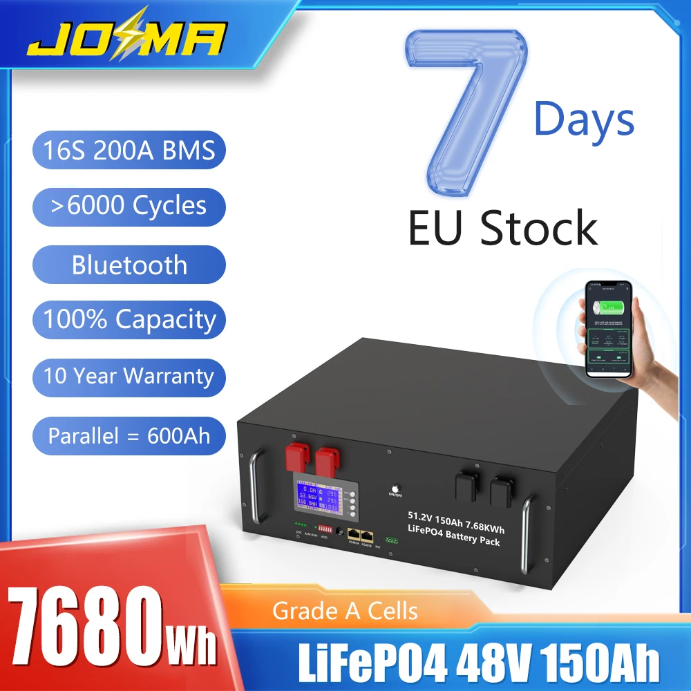 LiFePO4 48V 150Ah 100Ah 200Ah Battery Pack 6000+ Cycles Built-in 16S 200A BMS RS485 CAN Max 32 Parallel for Home Energy Storage