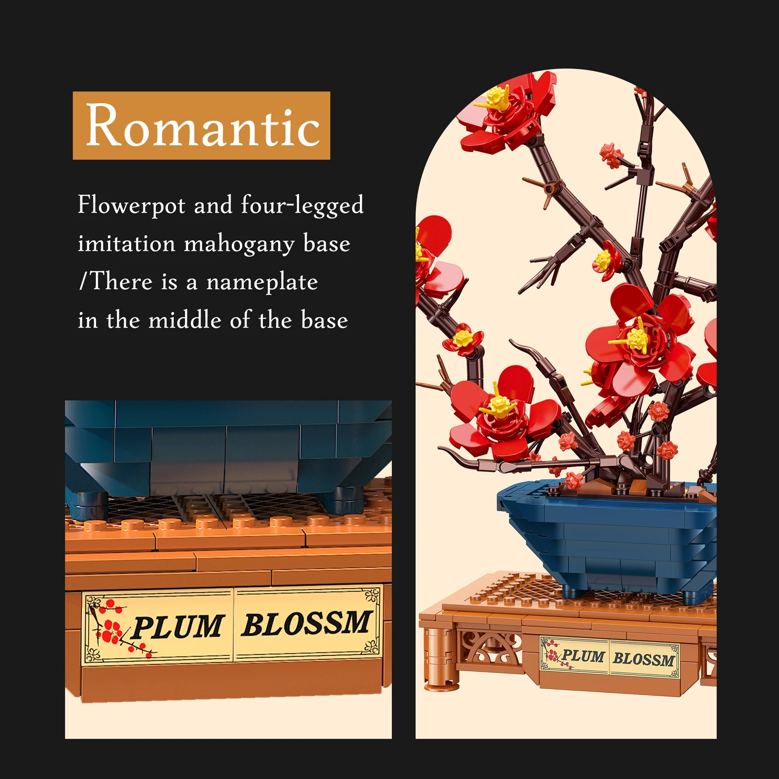 JJ9257 736 elementów Chiński Kwiat Śliwy Symulacja Rośliny Bonsai Klocki Konstrukcyjne Zabawka dla Dorosłych i Dzieci