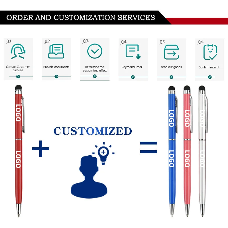 1 قطعة هدية الأعمال الإعلان القلم الملونة شعار الطباعة الكرة القلم المعدني 2 في 1 شاشة تعمل باللمس قلم حبر جاف