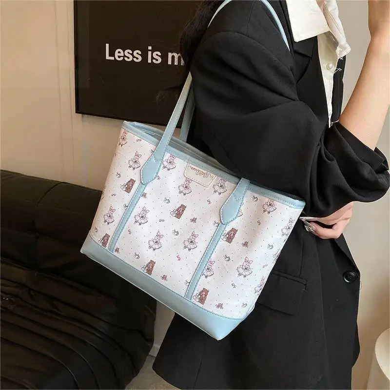 

JIAERDI Harajuku Large Capacity Women's Shoulder Bag Aesthetic cartoon Print Blue Tote Handbag Versatile Tote bag for Ladies