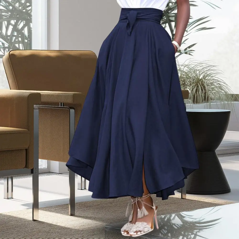 Dames Rok Hoge Taille A Lijn Rokken Hoge Split Rug Rits Enkellange Riem Hoge Split Zomer Lange Rokken Vintage Beach Faldas