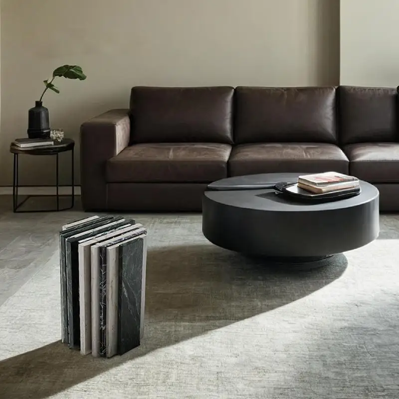 

Luxury Natural Marble Side Table, Minimalist Sofa End Table, Creative Design Corner Accent Table for Living Room, Customizable