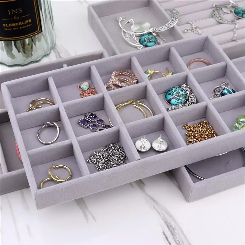 Jewelry Organizer Velvet Jewelry Storage Tray Display Ring Bracelet Necklace Storage Box Showcase Drawer Organizer Trays